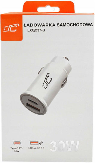LTC Audio LTC Audio Autoladegerät 30W 22A Schnellladen mit Anschlüssen: 1xUSB-A 1xType-C Weißes Farbe
