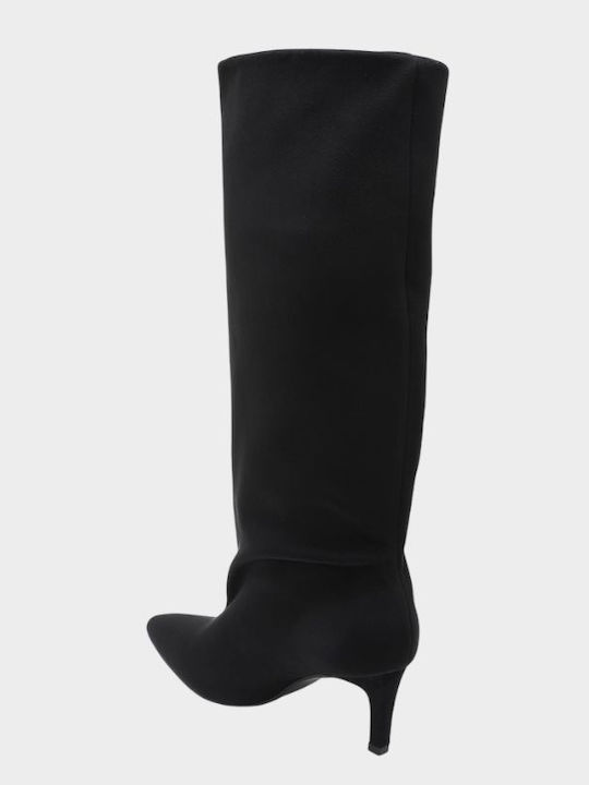 Wildleder Damenstiefel mit Mittelhohem Absatz Schwarz