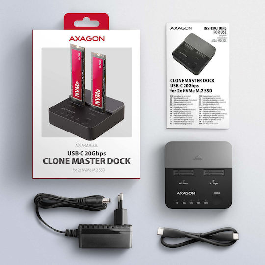 Axagon Festplatten-Dockingstation für SATA-Festplatten mit USB-C / Thunderbolt / USB 3.2 Verbindung (ADSA-M2C22L)