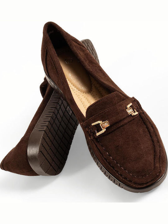 Suede Γυναικεία Loafers σε Καφέ Χρώμα