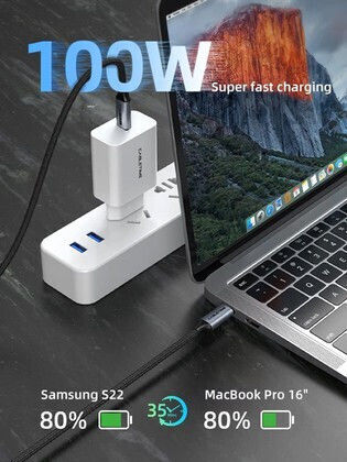 Cabletime Geflochtenes USB 3.2 Kabel USB-C männlich - USB-C 100W Schwarz 1,5 m