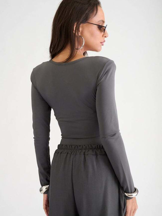 Decoro Damen-Bodysuit Mit Quadratischem Halsausschnitt Und Aschefarbenen Nähten