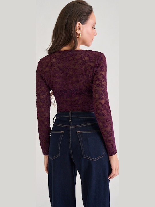 Velvet Damen-Bodysuit mit Spitze Burgundisch