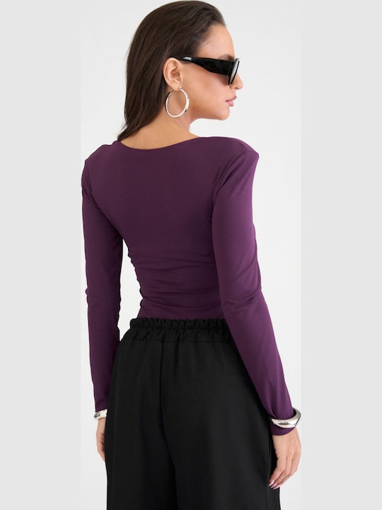 Damen-Bodysuit Quadratischer Halsausschnitt & Rücken Burgundisch