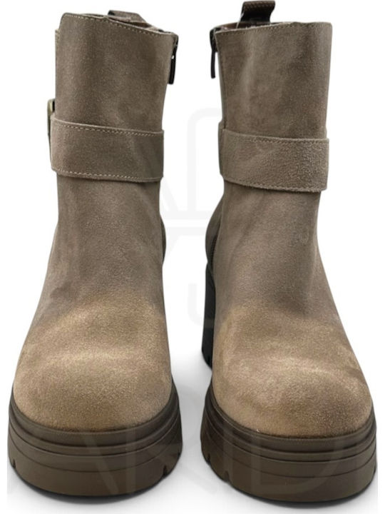 Suede Damen Stiefeletten mit Mittelhohem Braun Absatz