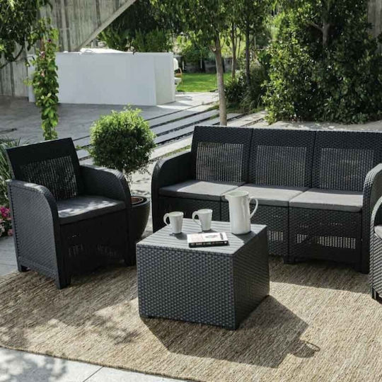 Auxiliary Table for Small Outdoor Spaces Rattan with Metal Frame Graphite 60x55x39cm