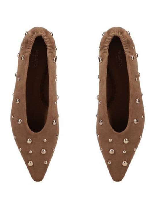 Suede Women's Ballerina Shoes Pointed Toe Brown
