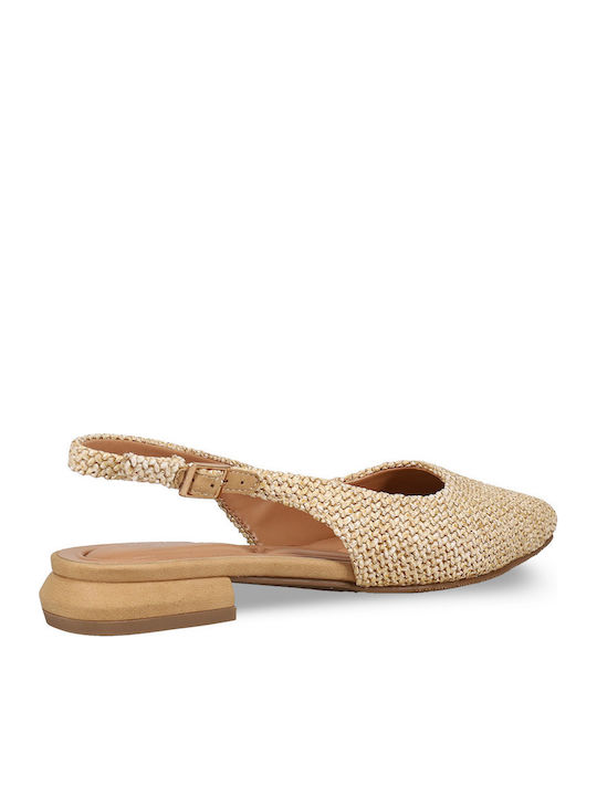 Damen Ballerinas Slingback Mit Riemen Beige