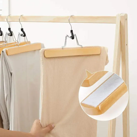 Songmics Agățătoare de Haine pentru Pantaloni din Lemn Bej 12 Bucăți