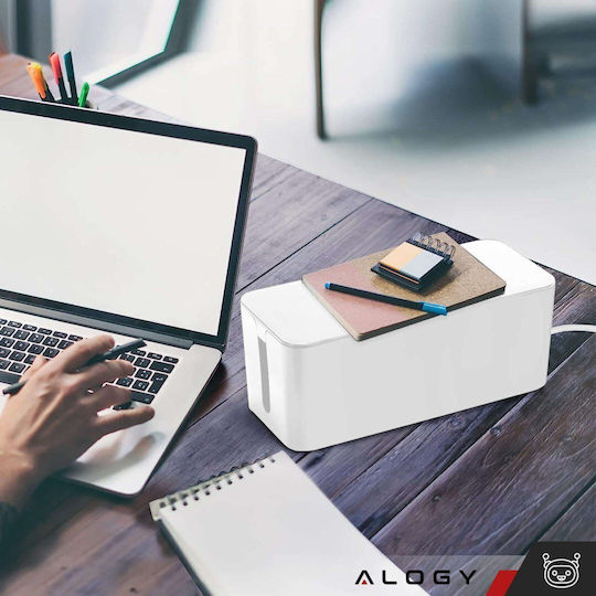 Органайзер за кабели за бюро Контейнер за пода Кутия за кабели Alogy Box L 40cm Широк Бял