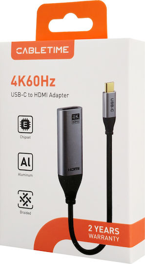 Cabletime CT-C160-PU31-CMHDFN1 Конвертор USB-C мъжки към HDMI женски 50бр