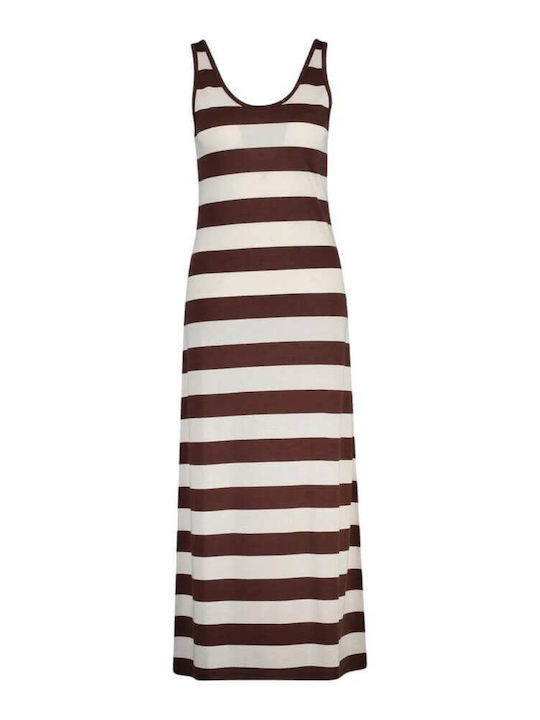 Summer Maxi T-Shirt Dress Brown Striped