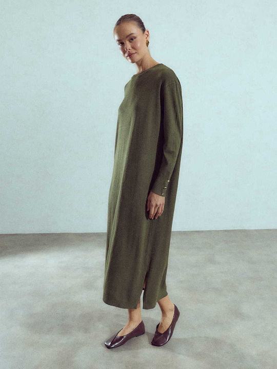 Celestino Women's Midi Knitted Loose Fit Dress Khaki