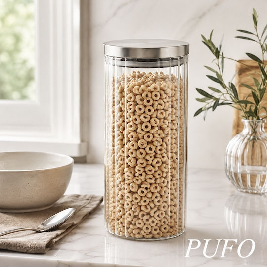 Jar for Pasta / Cereals / Sugar / Coffee with Lid Glass Silver 950ml