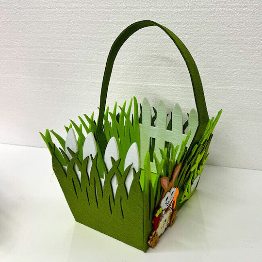 Coș Verde Decorativ În Două Nuante Din Fetru Mâner