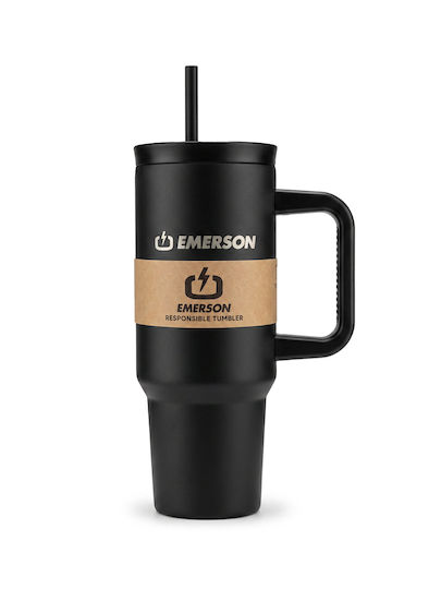 Emerson Handled Tumbler Thermos Plastic / Stainless Steel BPA Free 1.2L Emerson Travel Thermos With Straw 1200 Ml With Straw and Handle