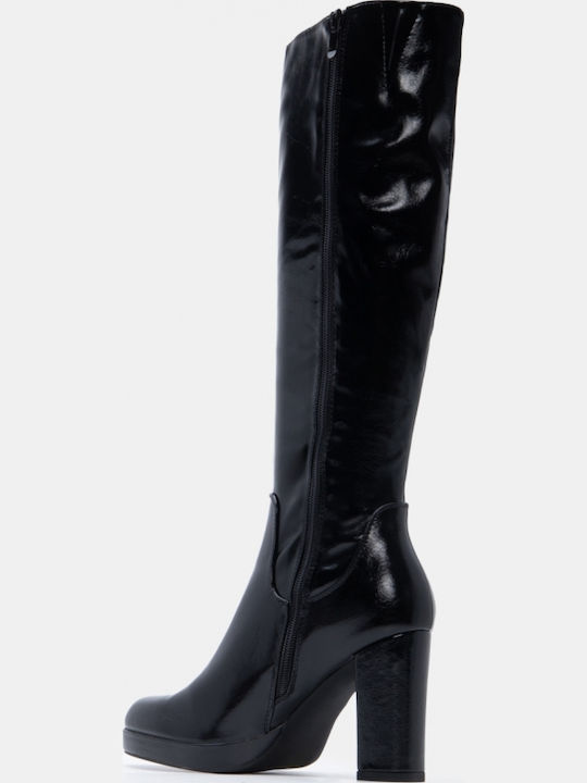 Wildleder Damenstiefel mit hohem Absatz Schwarz