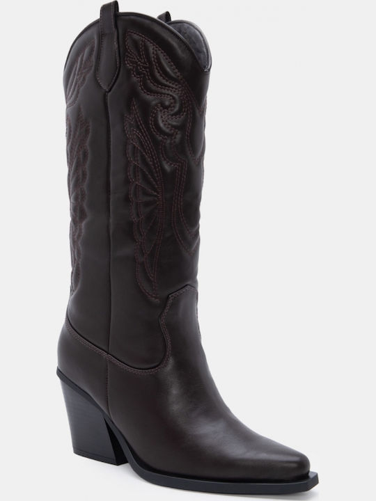 Suede Damenstiefel Cowboy mit Mittelabsatz Braun