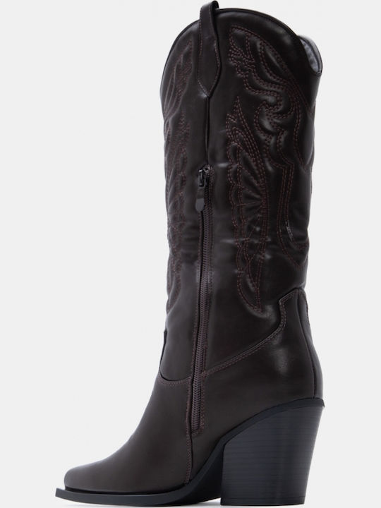 Suede Damenstiefel Cowboy mit Mittelabsatz Braun