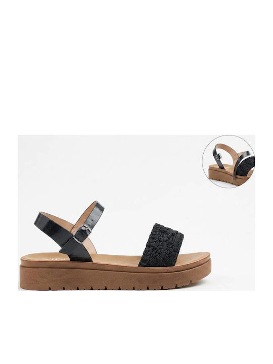 Leather Women's Flat Sandals Flatforms Black