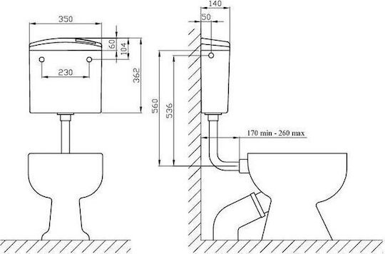 Opal Wall Mounted Plastic Rectangular Low Pressure White Toilet Flush