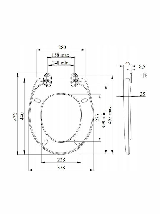 Plastic Toilet Seat 38.5x47cm Black