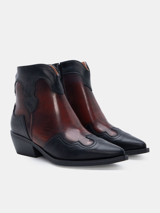 Suede Women's Ankle Boots Cowboy with Medium Heel Burgundy