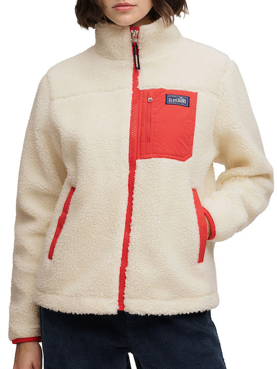 Fleece Women's Cardigan with Zipper Beige