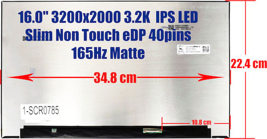 16" IPS / LED / Тънък / Сензорен Матов 40 пина за Лаптоп Lenovo Legion 9 16irx8 83ag 9 16irx9 83g0 Yoga Pro 9 16imh9 83dn 1-SCR0785