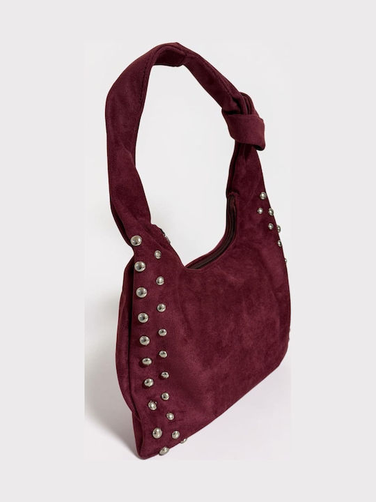 Damen Schultertasche Wildleder Burgundisch