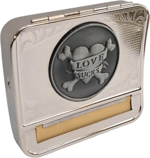 Kalliopi Silver Zigarettenschachtel Drehmaschine Metallisch Silber Farbe Design Love Sucks 8x9cm 47302-011-1