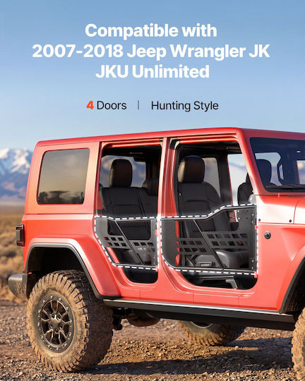 Vevor Jeep Tube 4-Tür Auto Zubehör Für Jeep Wrangler Jk Jku Unlimited 2007-2018 Stahl Vorder- Und Hintertüren Rohrförmige Halbe Türen Off Road Aufbewahrungstasche Gummi Kissen Scharniere Schwerlast Schloss Oe