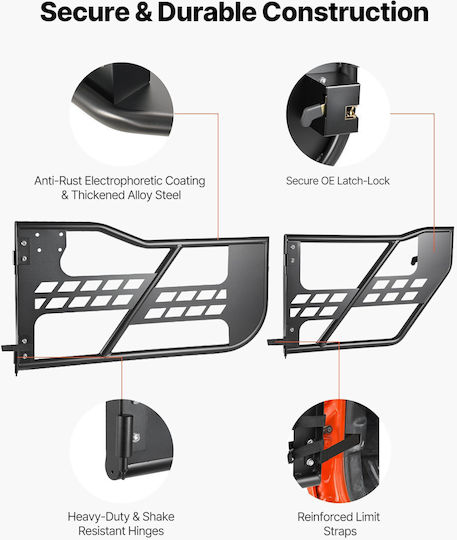 Vevor Jeep Tube 4-Tür Auto Zubehör Für Jeep Wrangler Jk Jku Unlimited 2007-2018 Stahl Vorder- Und Hintertüren Rohrförmige Halbe Türen Off Road Aufbewahrungstasche Gummi Kissen Scharniere Schwerlast Schloss Oe