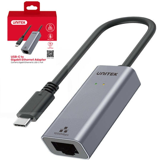 Unitek Gigabit Ethernet Адаптер за мрежа USB-C с кабелна Ethernet връзка