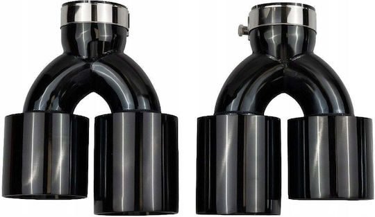 Mtuning Kaminrohre Auslass Typ: 35 89mmx2 Eingang 70mm Schwarz Chrom Set