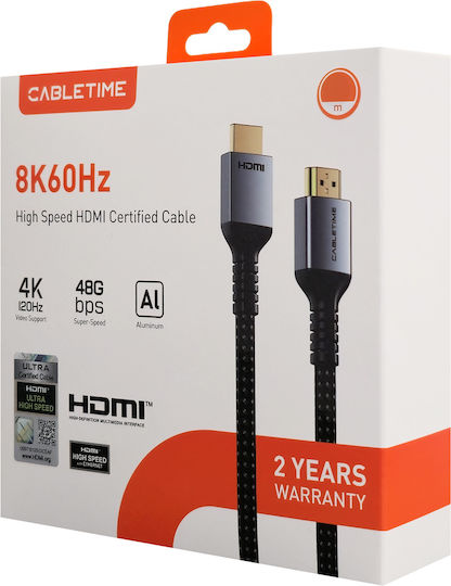 Cabletime HDMI 2.1 Geflochtenes HDMI-Kabel HDMI-Stecker - HDMI-Stecker 2m Schwarz