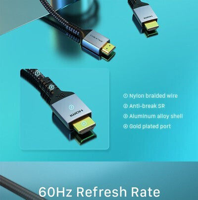 Cabletime HDMI 2.1 Geflochtenes HDMI-Kabel HDMI-Stecker - HDMI-Stecker 2m Schwarz
