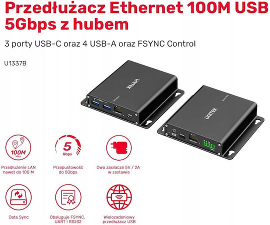 Unitek Usb Hub Usb Extender 5 Gb S 100 M Over Ethernet Hub