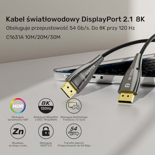 Unitek Cablu DisplayPort 30m Negru