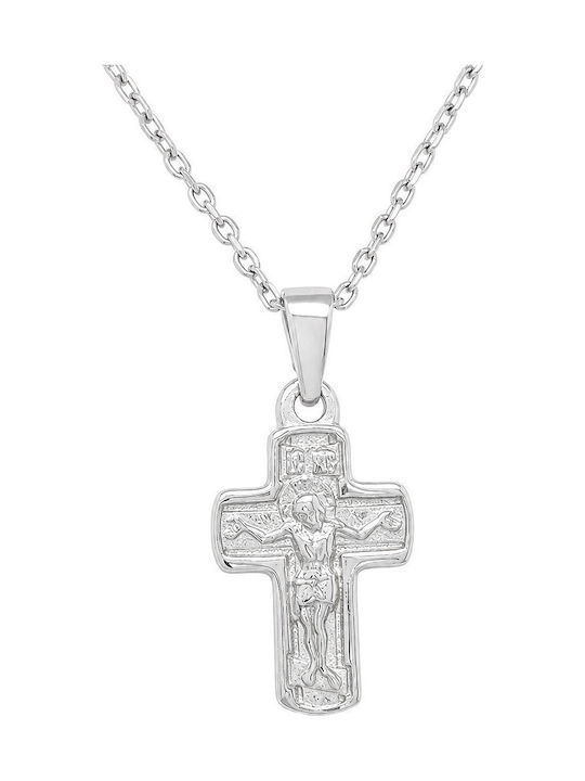Xryseio Men's Cross with Crucified in Silver Without Chain