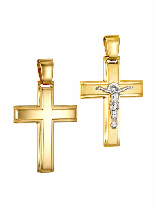 Papoulidis Jewellery Мъжки Златен Кръст 14 Карата Двулицев С Кръстосано Без Верижка