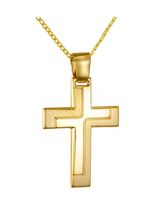 Papoulidis Jewellery Мъжки Златен Кръст 14 Карата Двулицев С Кръстосано Без Верижка