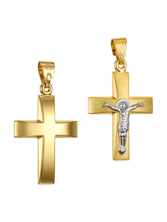 Papoulidis Jewellery Мъжки Златен Кръст 14 Карата Двулицев С Кръстосано Без Верижка