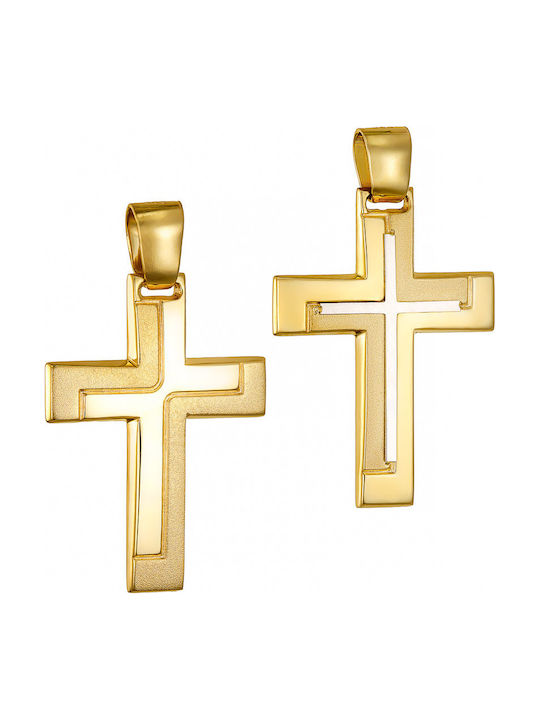 Papoulidis Jewellery Мъжки Златен Кръст 14 Карата Двулицев Без Верижка