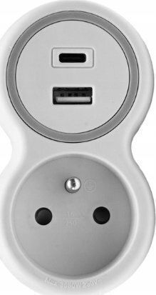 Plastrol Power Strip 1 Socket USB-A USB-C Charging Ports White