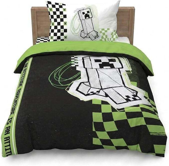 Minecraft Set Cearceafuri Pentru Copii Single Cu Față De Pernă Din Bumbac Multicolor 135x200cm