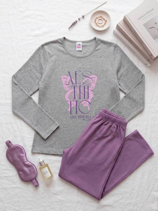 Nina Club Set de Pijamale de Iarnă pentru Femei din Bumbac Grey
