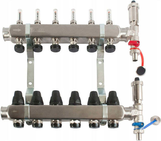 Distribuitor din Oțel Inoxidabil Inox cu 14 Circuite Debitmetre Valve Termostatice Valve de Golire Aerisitoare Automate