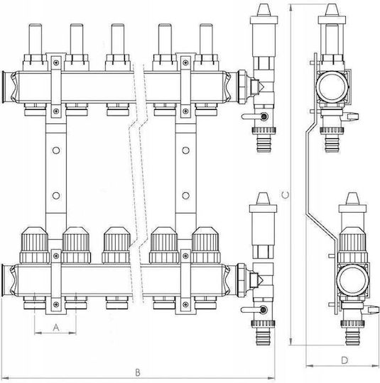 Distribuitor din Oțel Inoxidabil Inox cu 14 Circuite Debitmetre Valve Termostatice Valve de Golire Aerisitoare Automate