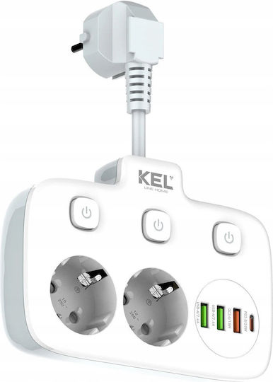 Plastrol Single Socket with 3 USB-A, USB-C and Switch